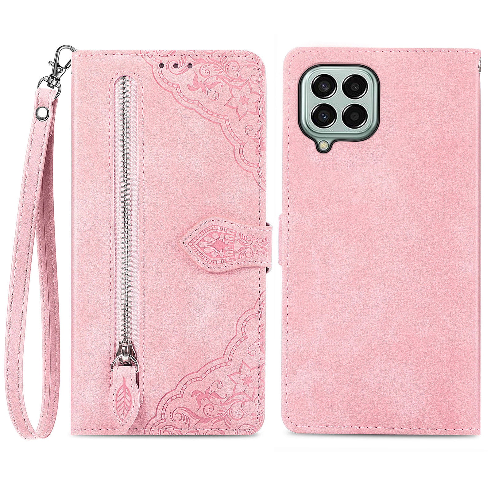 Cell Phone Cover For Samsung Galaxy M33 5G (Global Version) Flower Imprinted Pattern PU Leather Zipper Pocket Anti-fall Protective Phone Wallet Case with Stand Cell Phone Cover For Samsung Galaxy M33 5G (Global Version) Flower Imprinted Pattern PU Leather Zipper Pocket Anti-fall Protective Phone Wallet Case with Stand